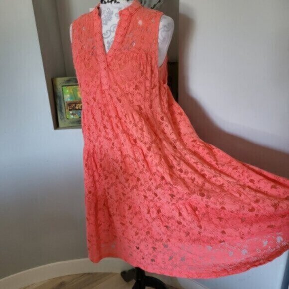 Sunny Studio Paris Cotton  Lace Coral Summer Dress  Sz L - Picture 7 of 11